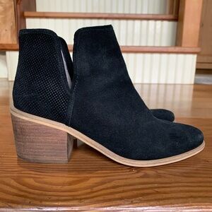 BP Black Suede Ankle Booties with Wooden Heel size 8